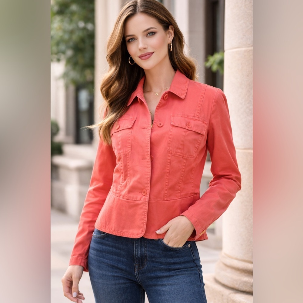 Talbots Coral Stretch Utility Jacket Button Front Size 8